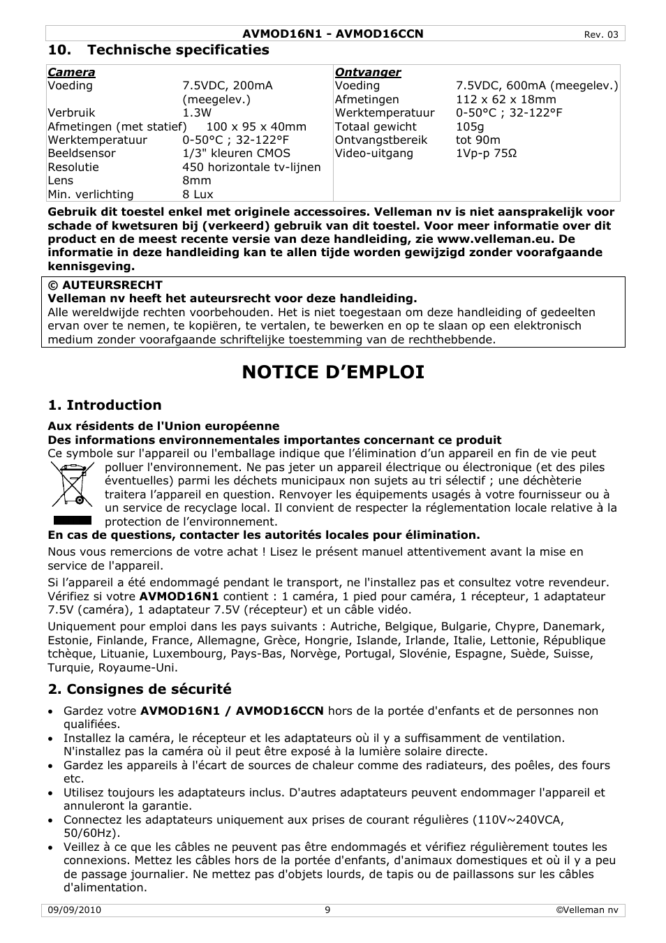 Notic, Ce d’em, Mploi | Velleman AVMOD16CCN User Manual | Page 9 / 23