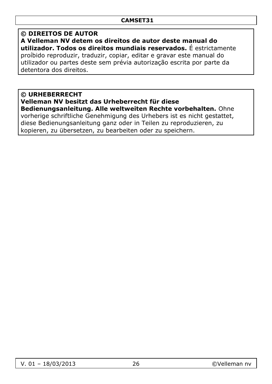 Velleman CAMSET31 User Manual | Page 26 / 34
