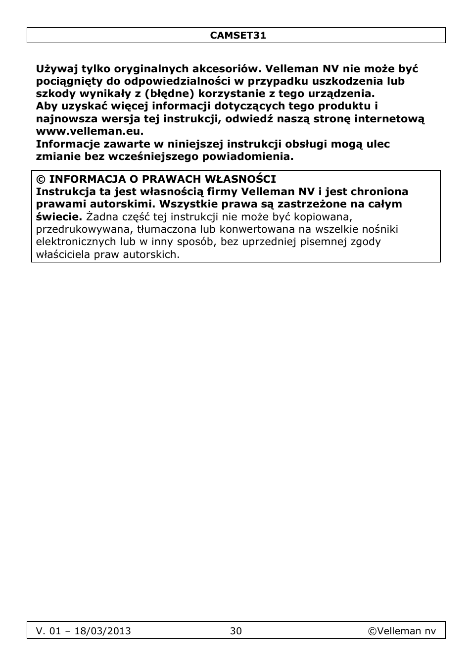 Velleman CAMSET31 User Manual | Page 30 / 34
