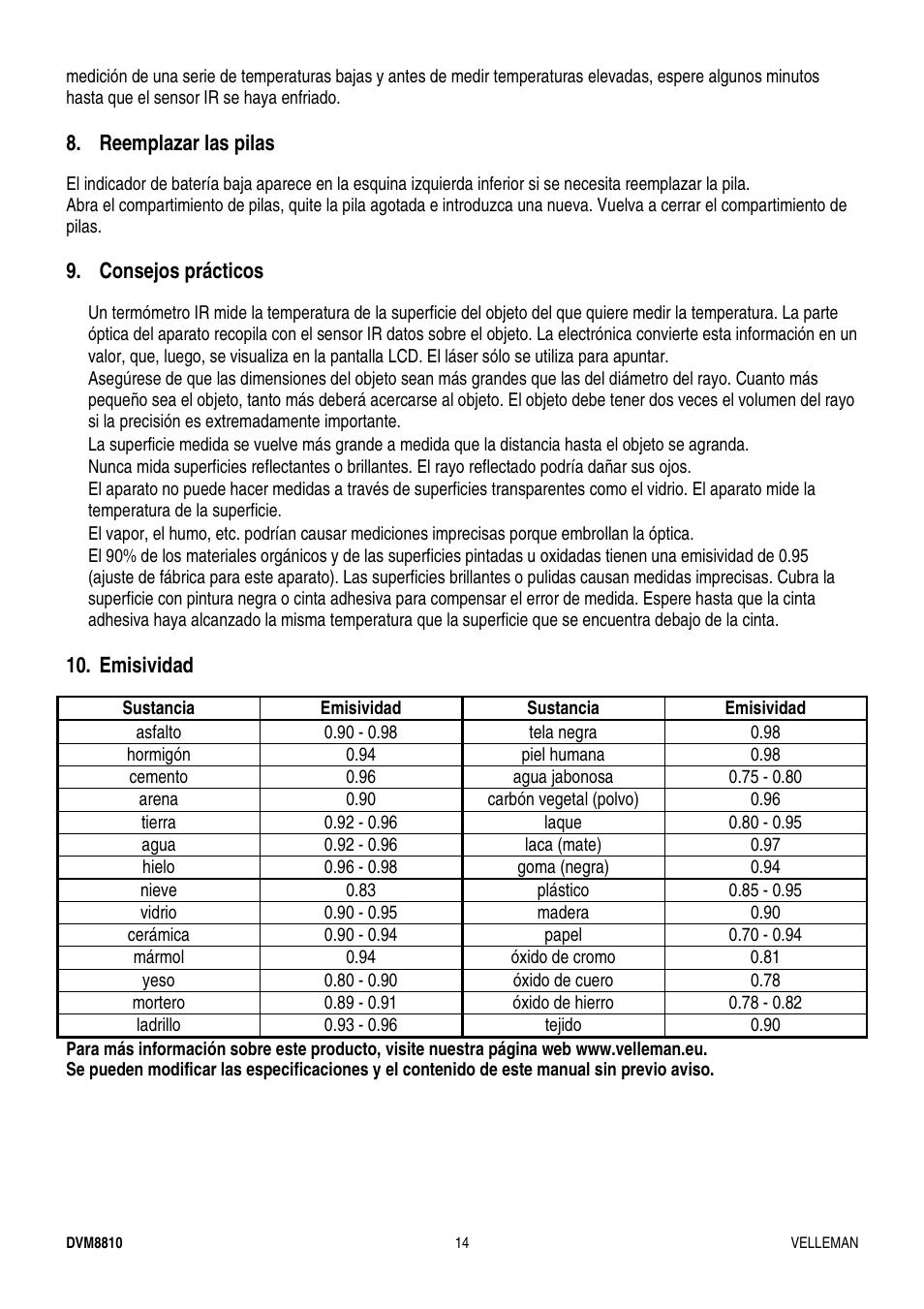 Velleman DVM8810 User Manual | Page 14 / 17