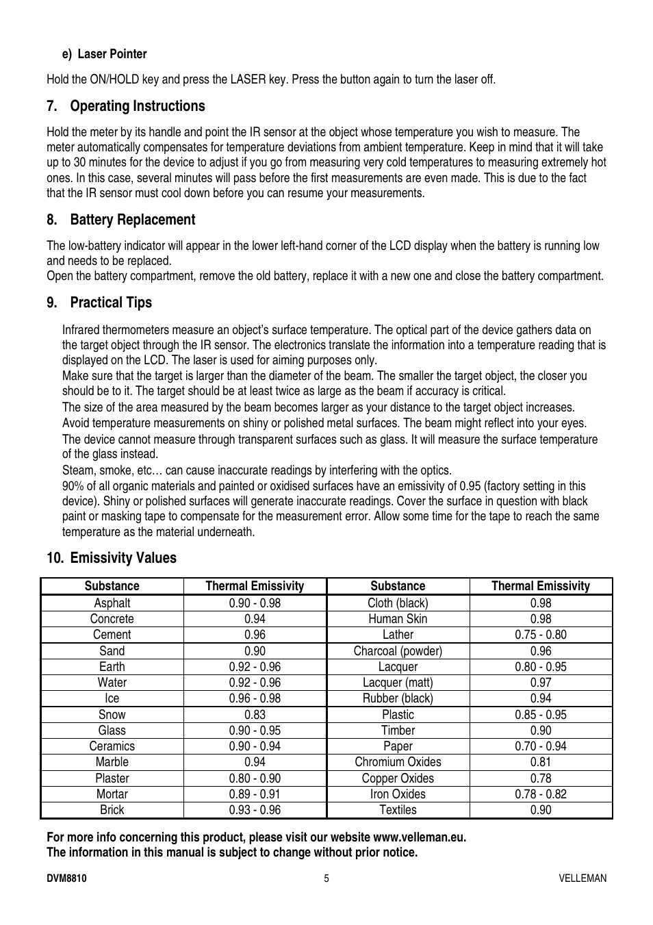 Velleman DVM8810 User Manual | Page 5 / 17