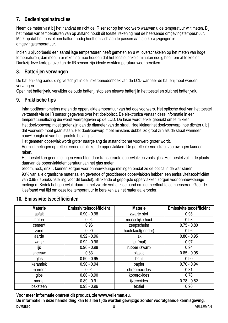 Velleman DVM8810 User Manual | Page 8 / 17