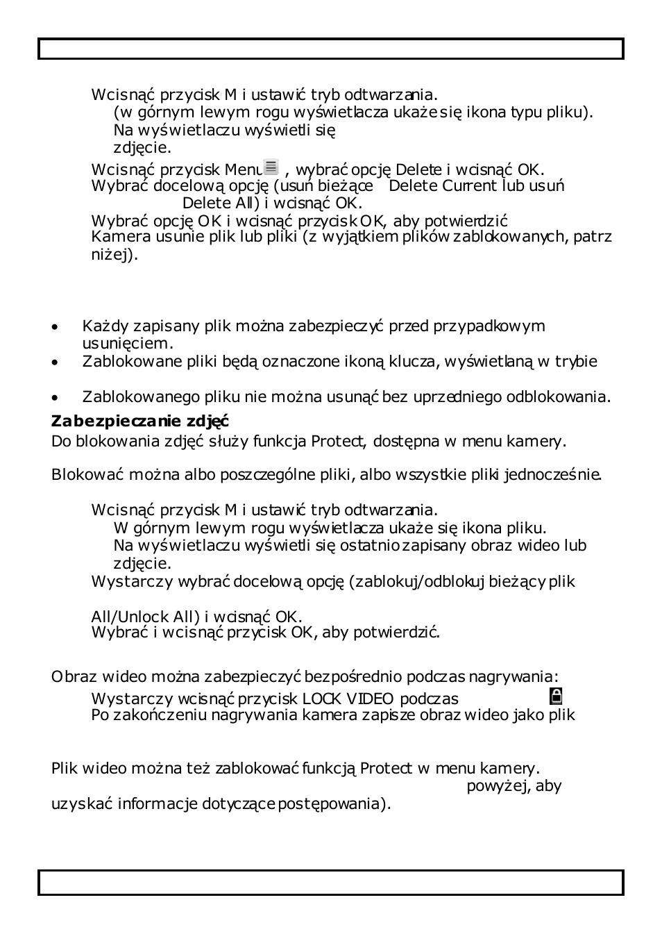 2 blokowanie i odblokowywanie plików, Zabezpieczanie zdjęć, Zabezpieczanie pliku wideo | Velleman CAMCOLVC20 User Manual | Page 71 / 81