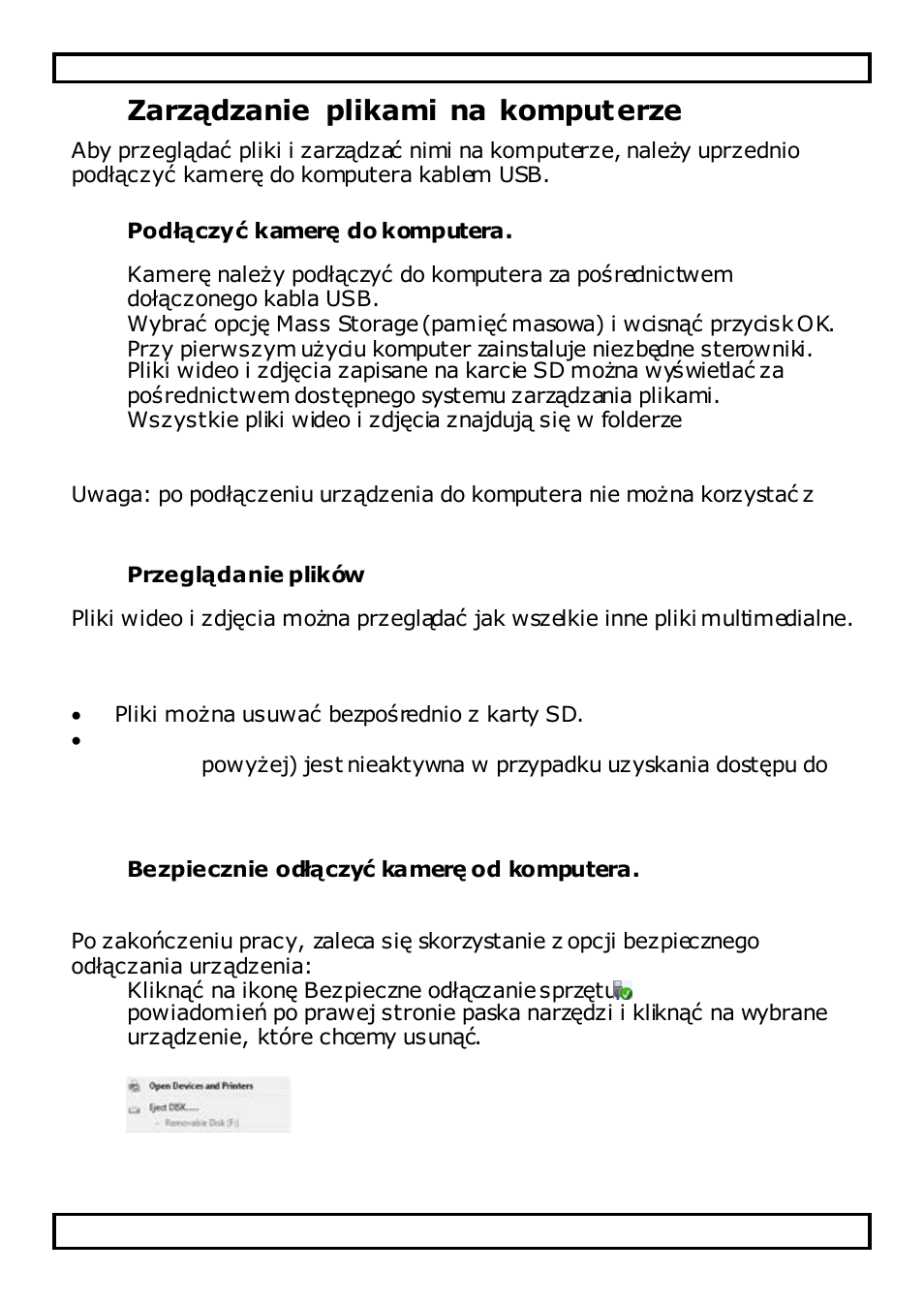 Zarządzanie plikami na komputerze, 1 podłączyć kamerę do komputera, 2 przeglądanie plików | 3 usuwanie plików, 4 bezpiecznie odłączyć kamerę od komputera, Windows | Velleman CAMCOLVC20 User Manual | Page 72 / 81