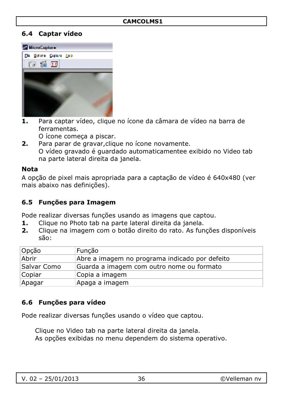 Velleman CAMCOLMS1 User Manual | Page 36 / 49