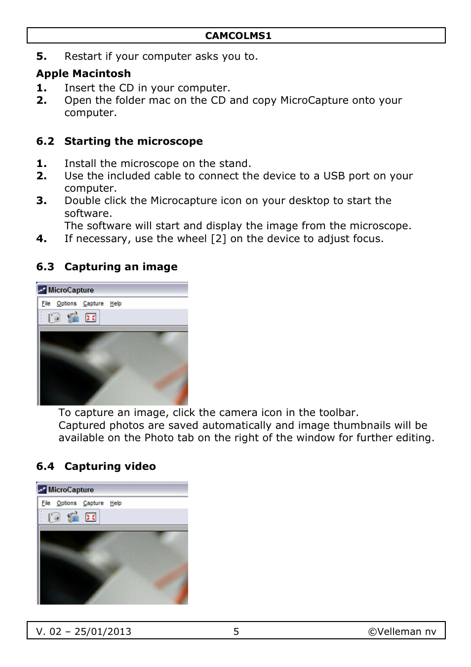 Velleman CAMCOLMS1 User Manual | Page 5 / 49