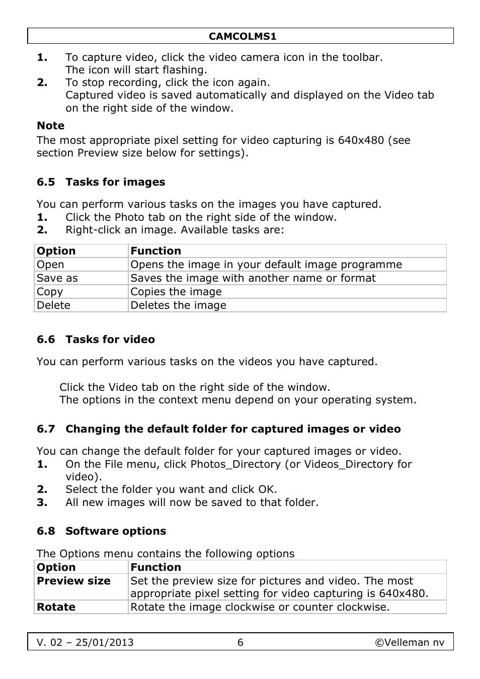 Velleman CAMCOLMS1 User Manual | Page 6 / 49
