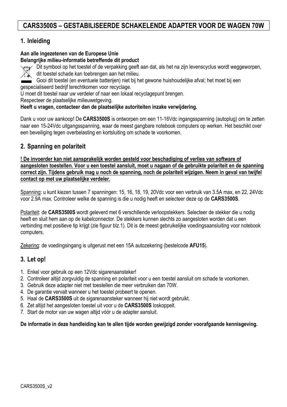 Velleman CARS3500S User Manual | Page 3 / 9