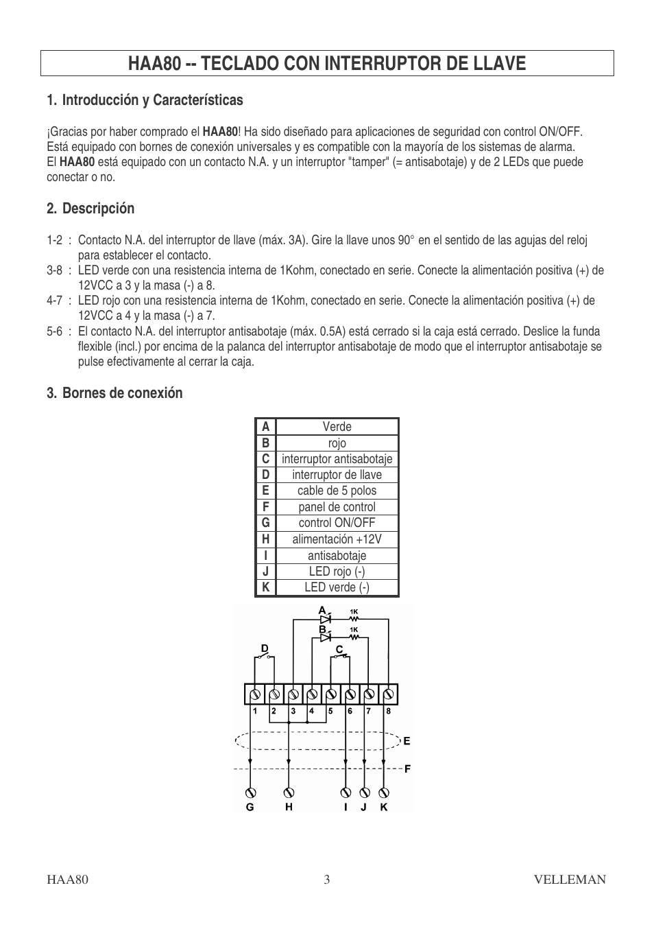 Haa80 -- teclado con interruptor de llave | Velleman HAA80 User Manual | Page 3 / 4