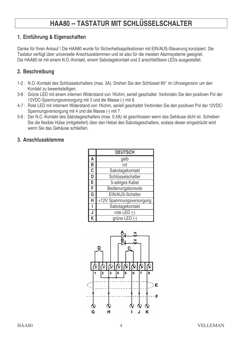 Haa80 -- tastatur mit schlüsselschalter | Velleman HAA80 User Manual | Page 4 / 4