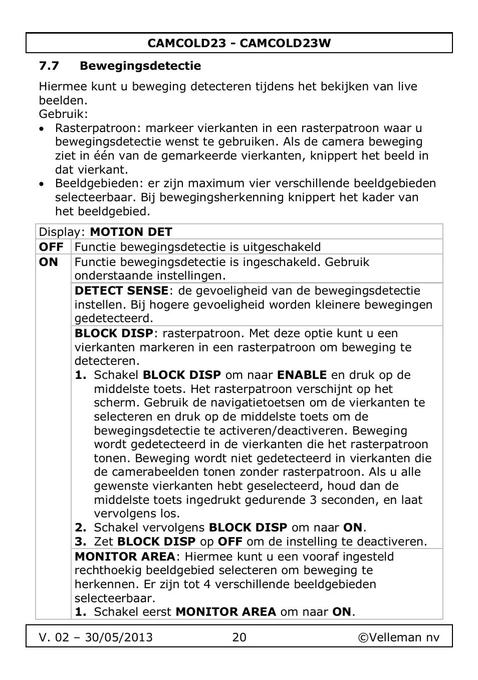 7 bewegingsdetectie | Velleman CAMCOLD23 User Manual | Page 20 / 64