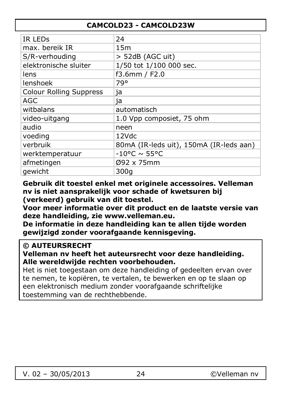 Velleman CAMCOLD23 User Manual | Page 24 / 64