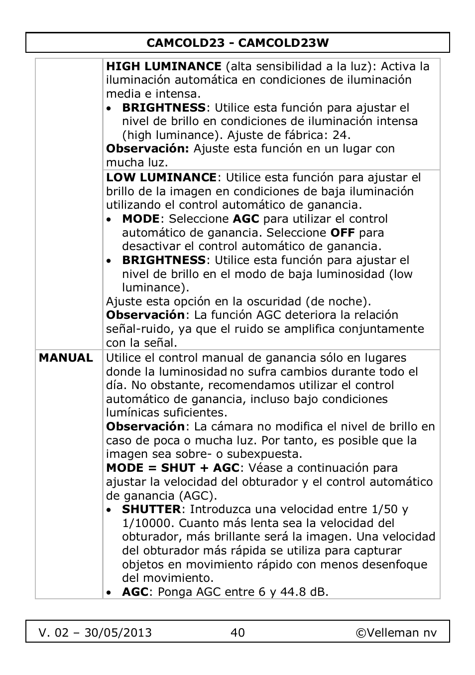 Velleman CAMCOLD23 User Manual | Page 40 / 64