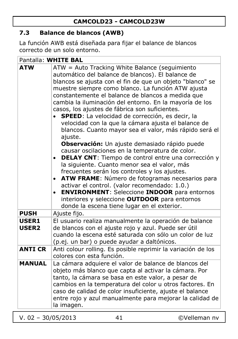 3 balance de blancos (awb) | Velleman CAMCOLD23 User Manual | Page 41 / 64