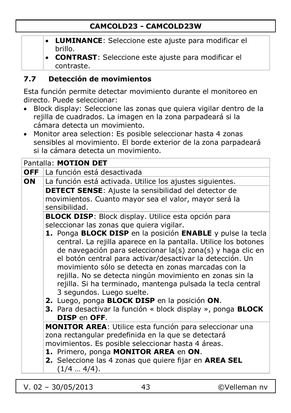 7 detección de movimientos | Velleman CAMCOLD23 User Manual | Page 43 / 64