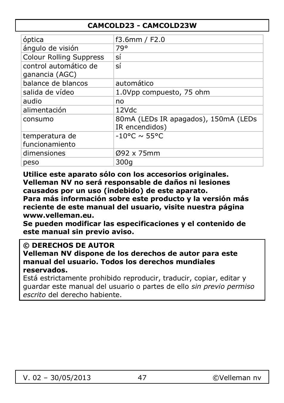 Velleman CAMCOLD23 User Manual | Page 47 / 64