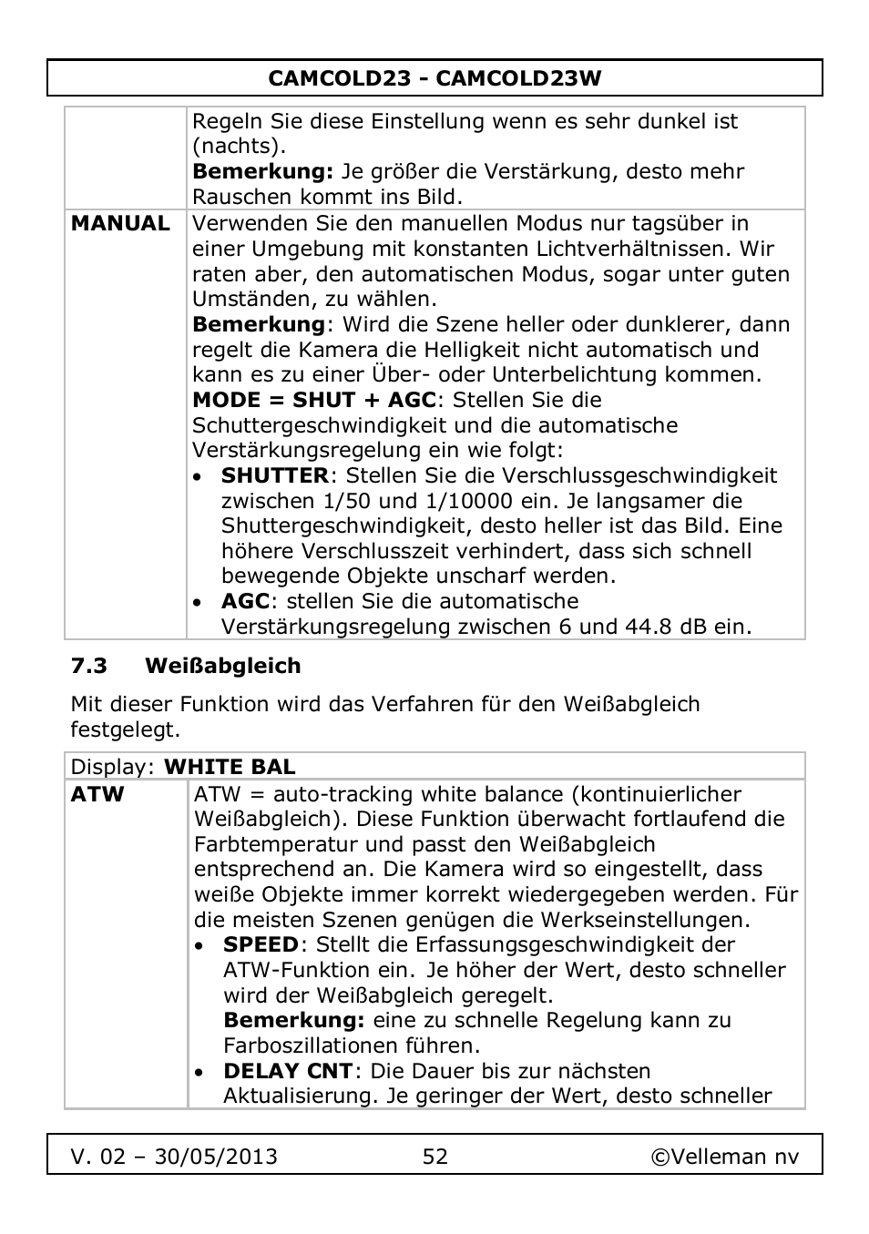 3 weißabgleich | Velleman CAMCOLD23 User Manual | Page 52 / 64