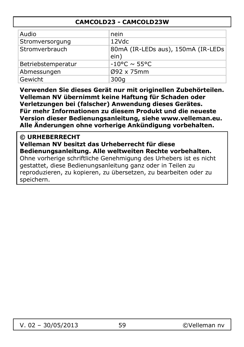 Velleman CAMCOLD23 User Manual | Page 59 / 64