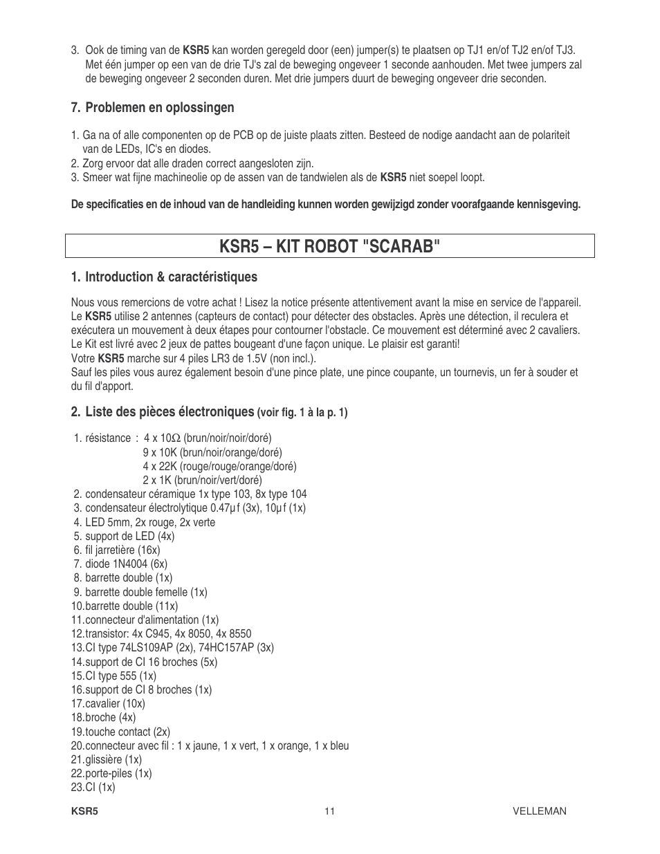 Ksr5 – kit robot "scarab | Velleman KSR5 User Manual | Page 11 / 21