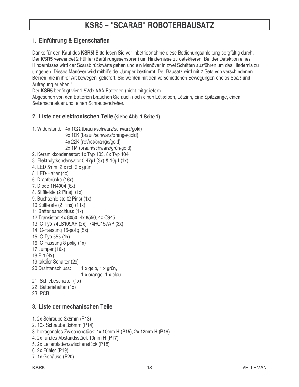 Ksr5 – "scarab" roboterbausatz | Velleman KSR5 User Manual | Page 18 / 21