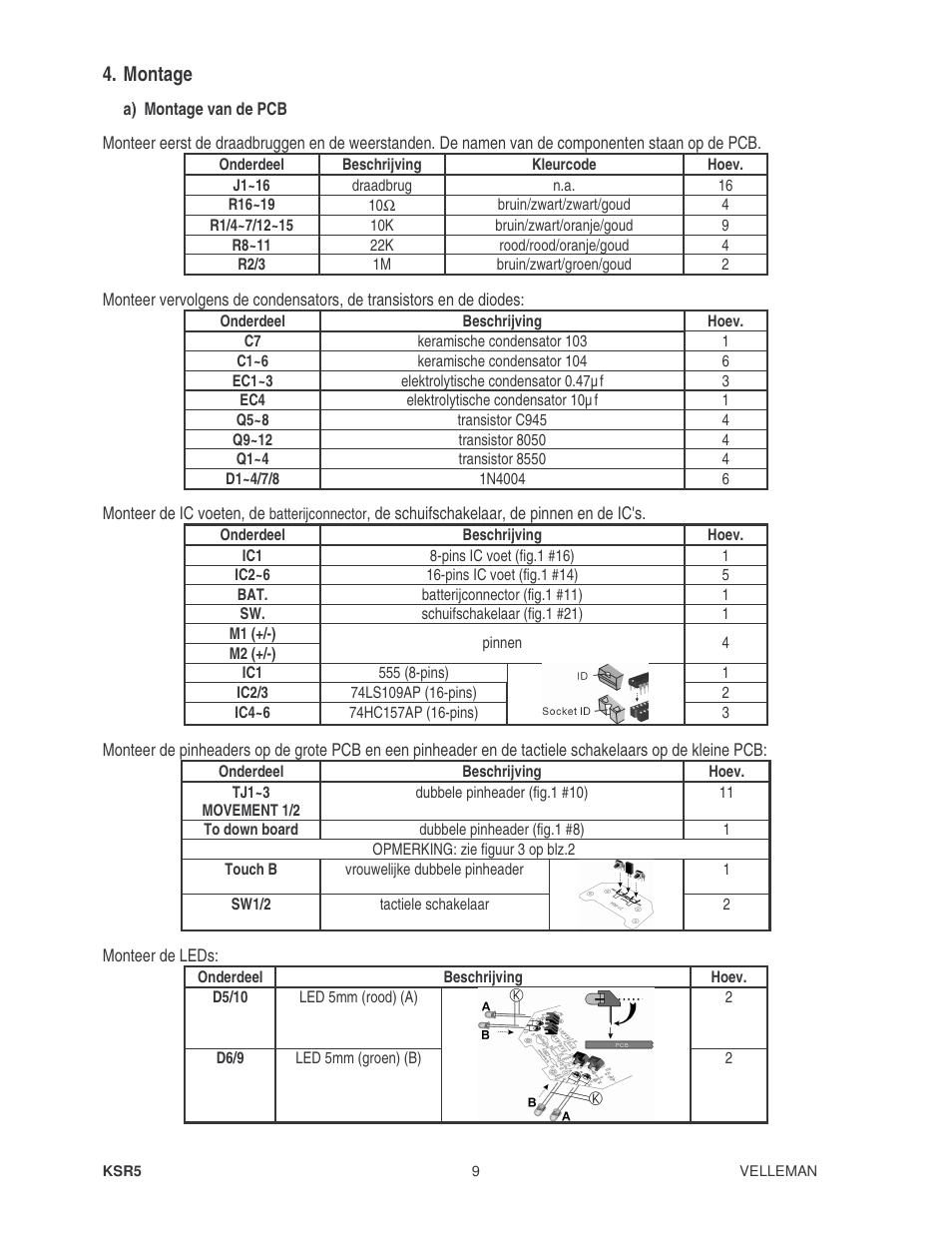 Montage | Velleman KSR5 User Manual | Page 9 / 21
