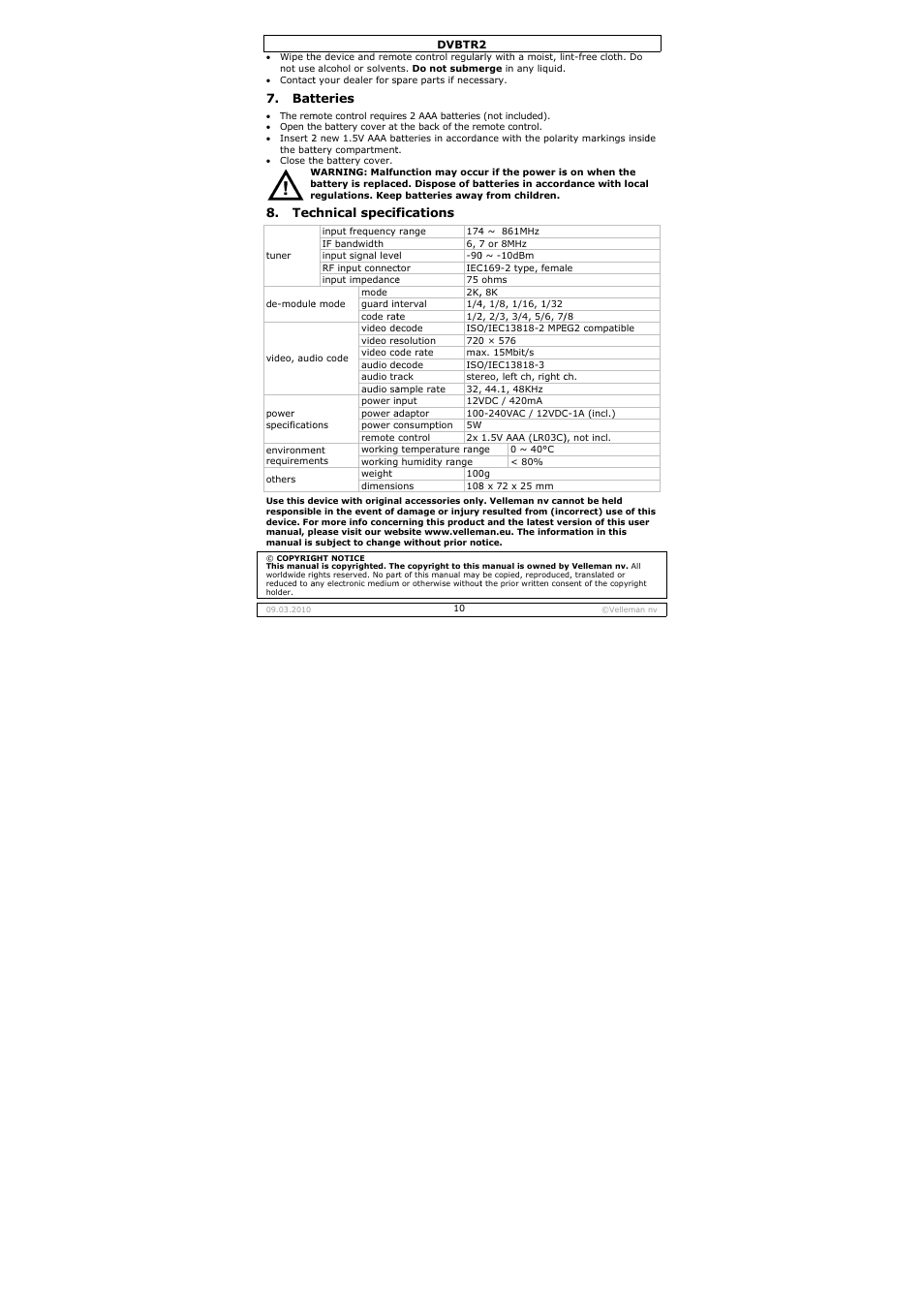 Velleman DVBTR2 User Manual | Page 10 / 45