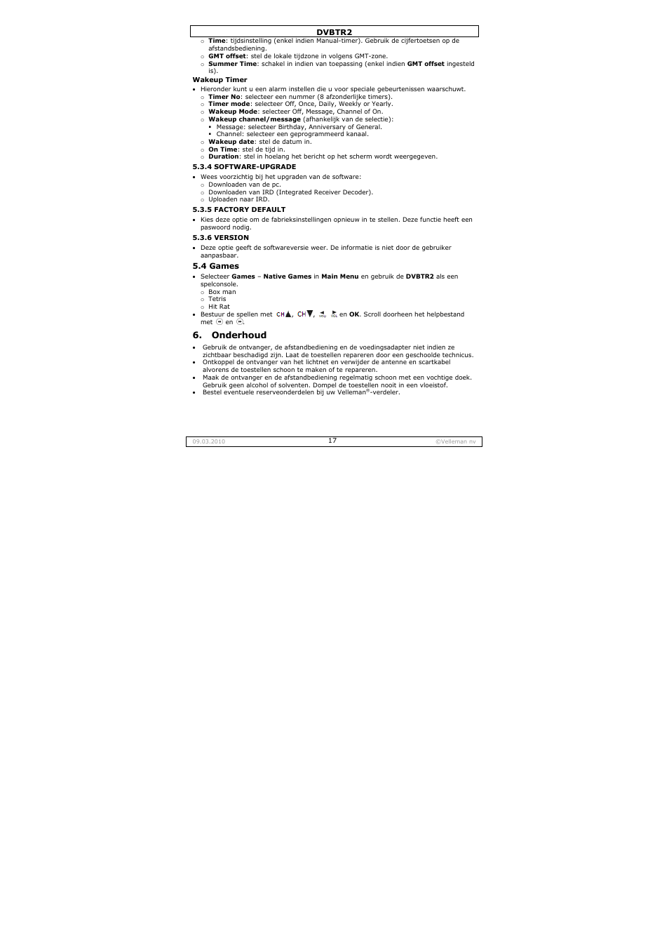 Onderhoud | Velleman DVBTR2 User Manual | Page 17 / 45