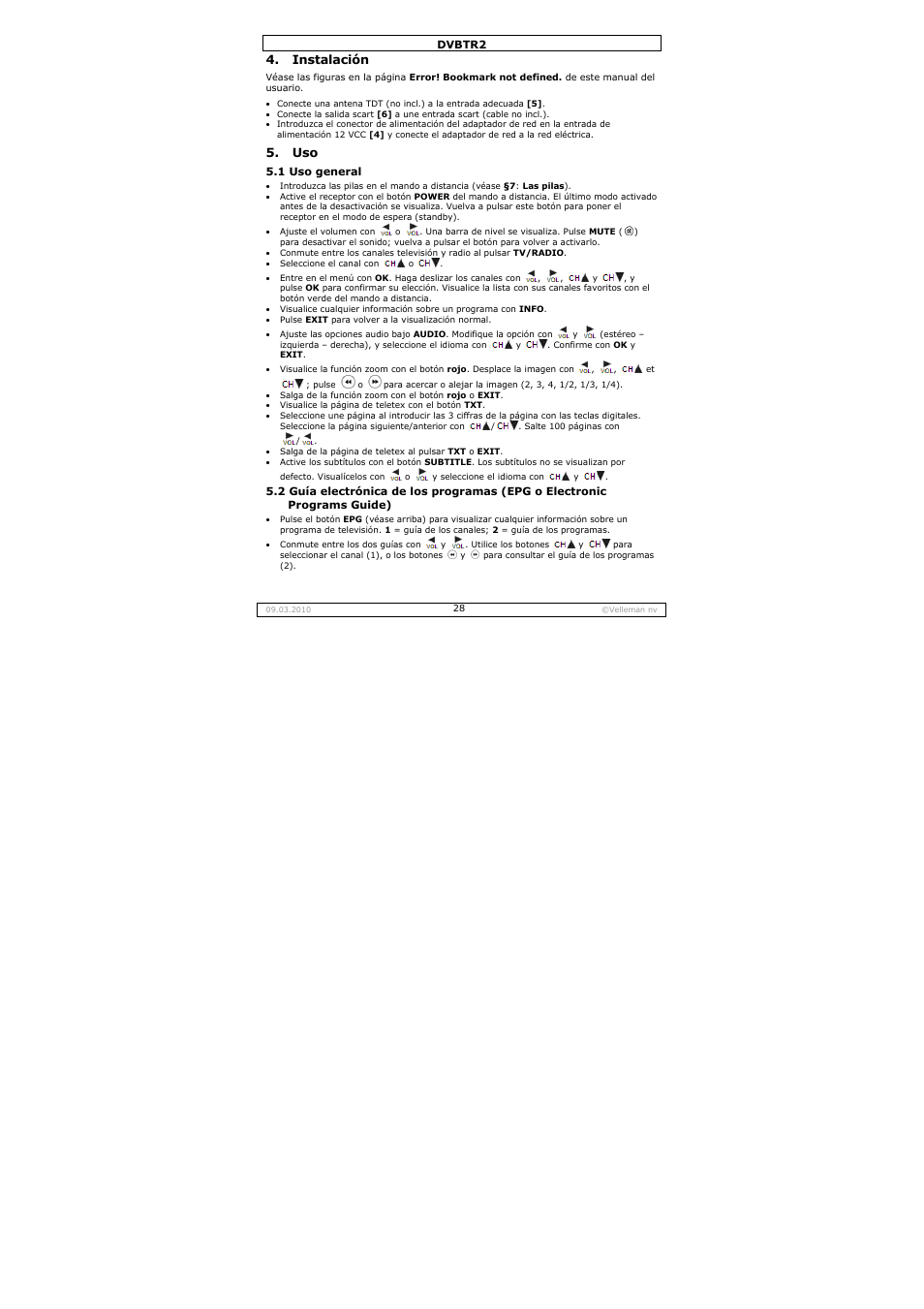 Instalación | Velleman DVBTR2 User Manual | Page 28 / 45