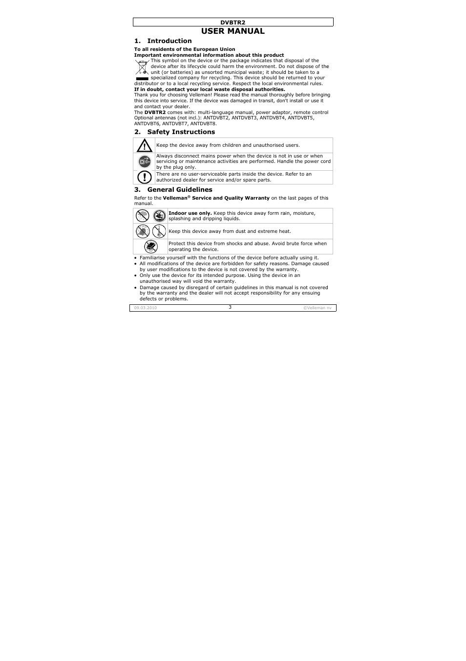 User man, Nual | Velleman DVBTR2 User Manual | Page 3 / 45