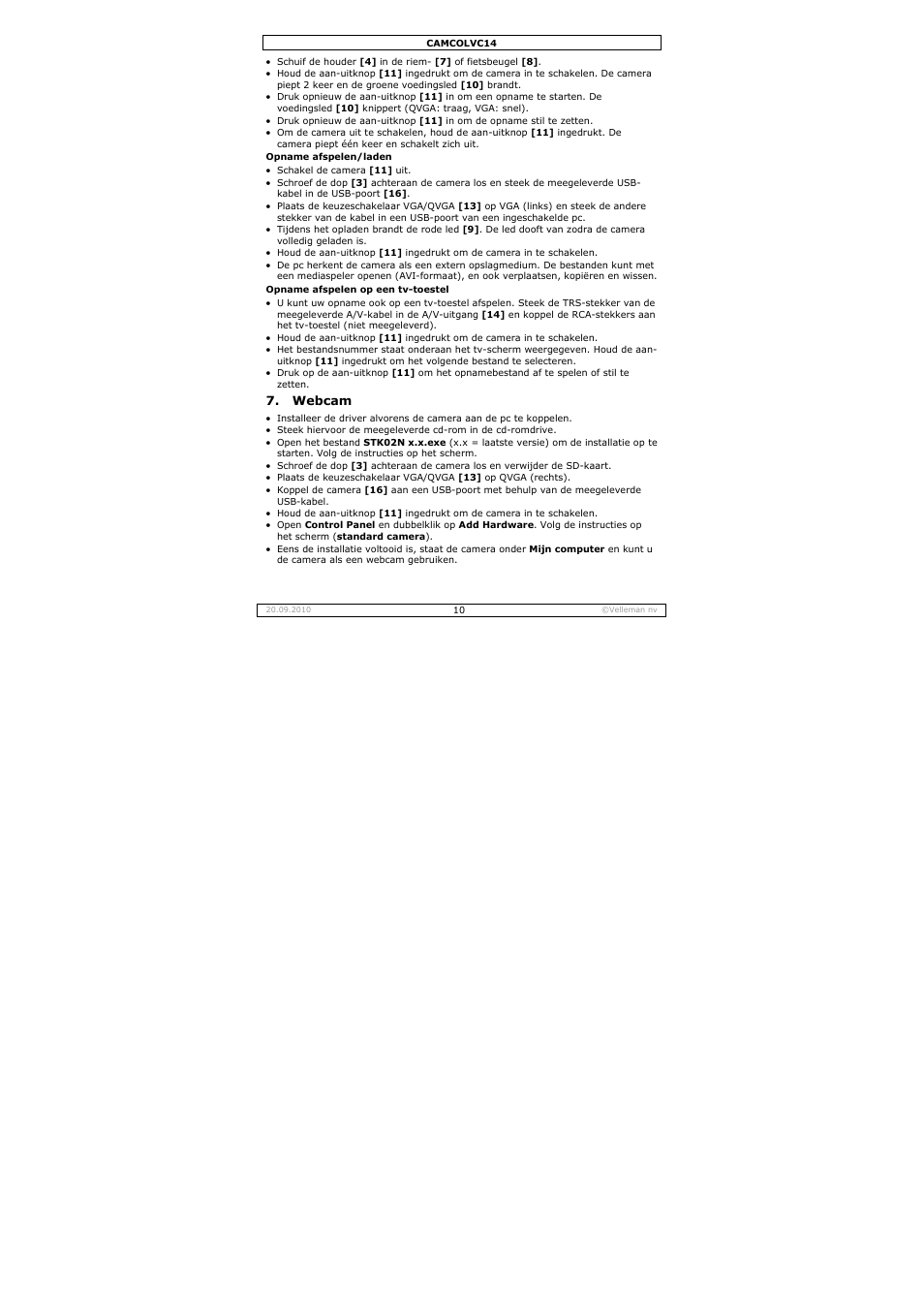 Velleman CAMCOLVC14 User Manual | Page 10 / 27