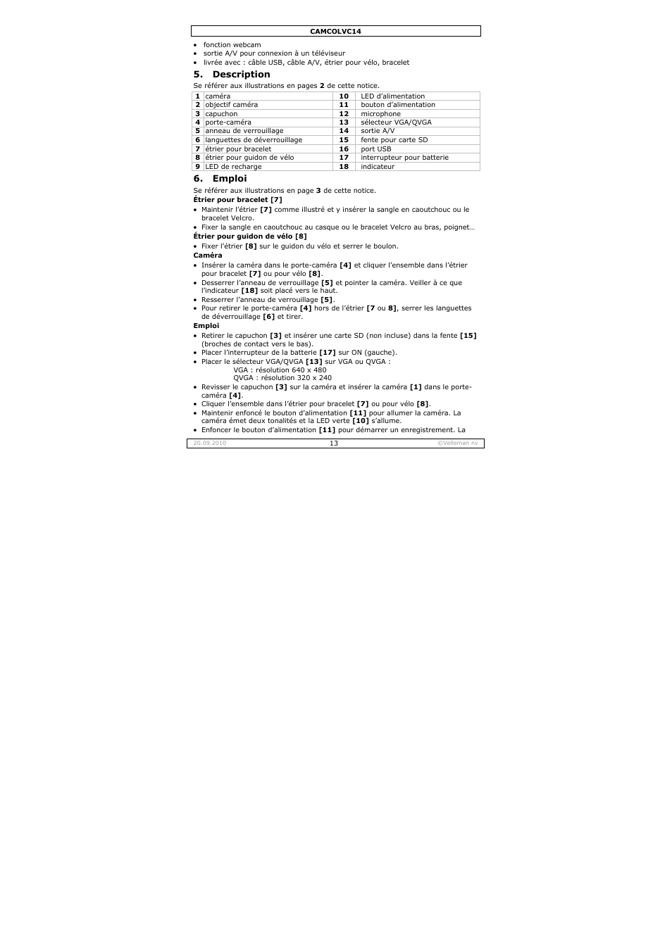 Velleman CAMCOLVC14 User Manual | Page 13 / 27