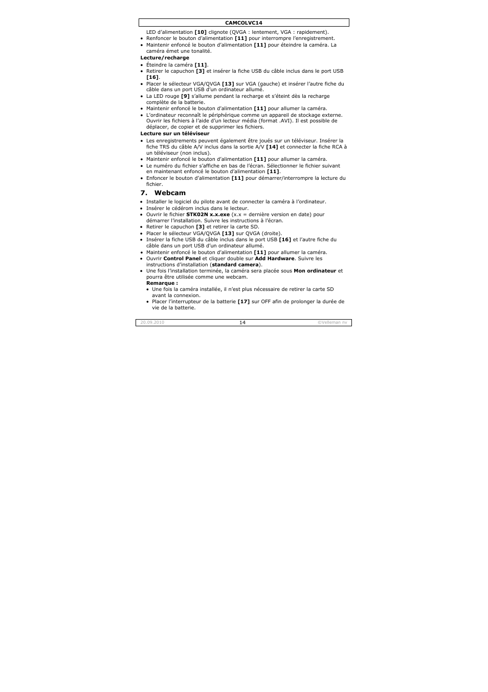 Velleman CAMCOLVC14 User Manual | Page 14 / 27