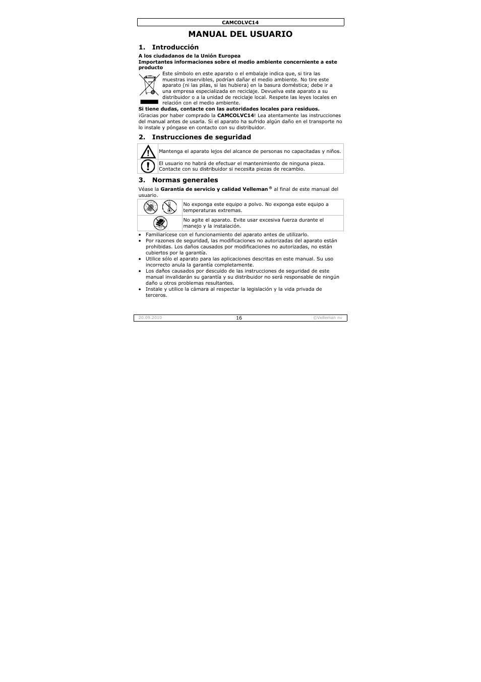 Nual del, Usuario | Velleman CAMCOLVC14 User Manual | Page 16 / 27