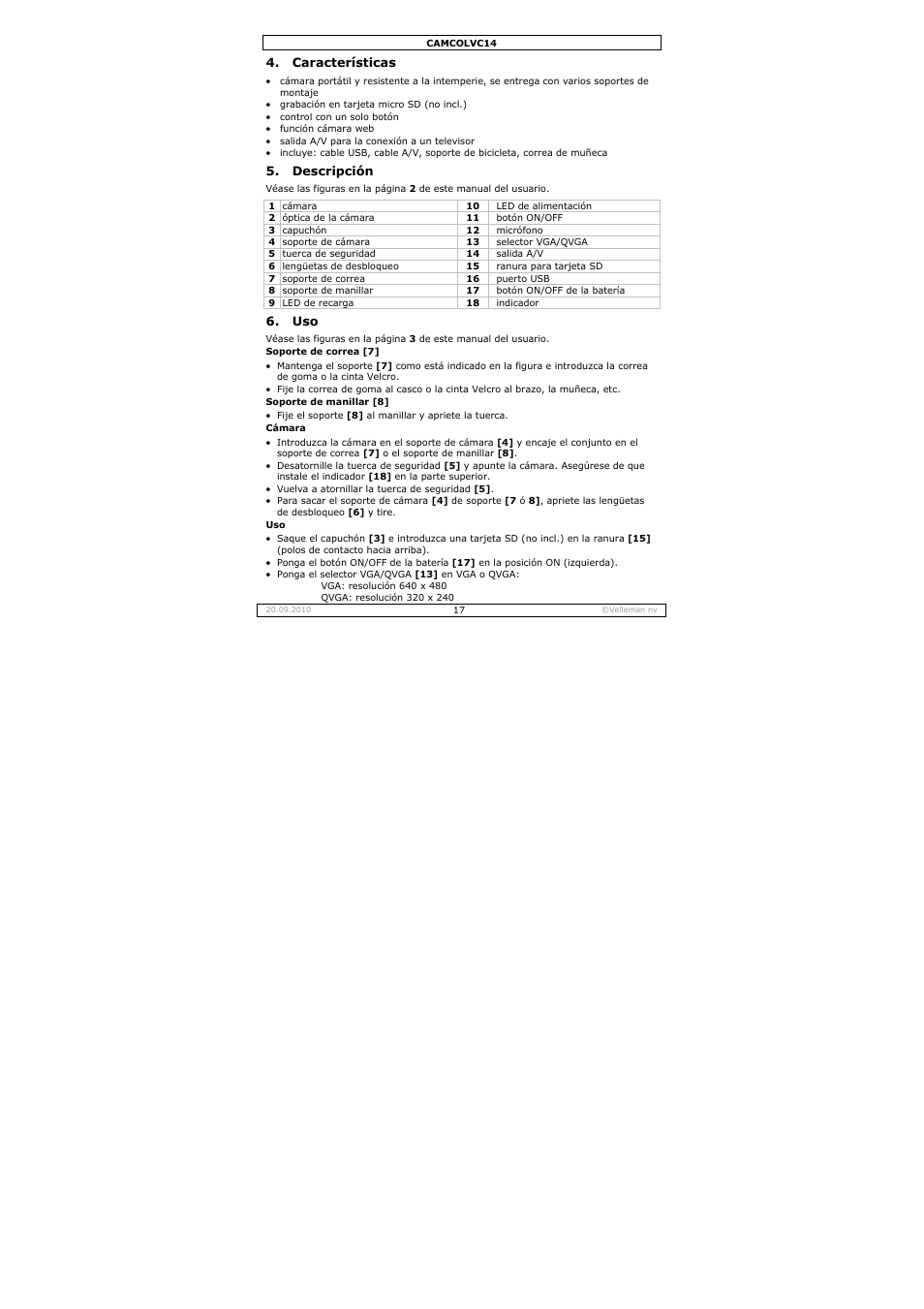 Velleman CAMCOLVC14 User Manual | Page 17 / 27