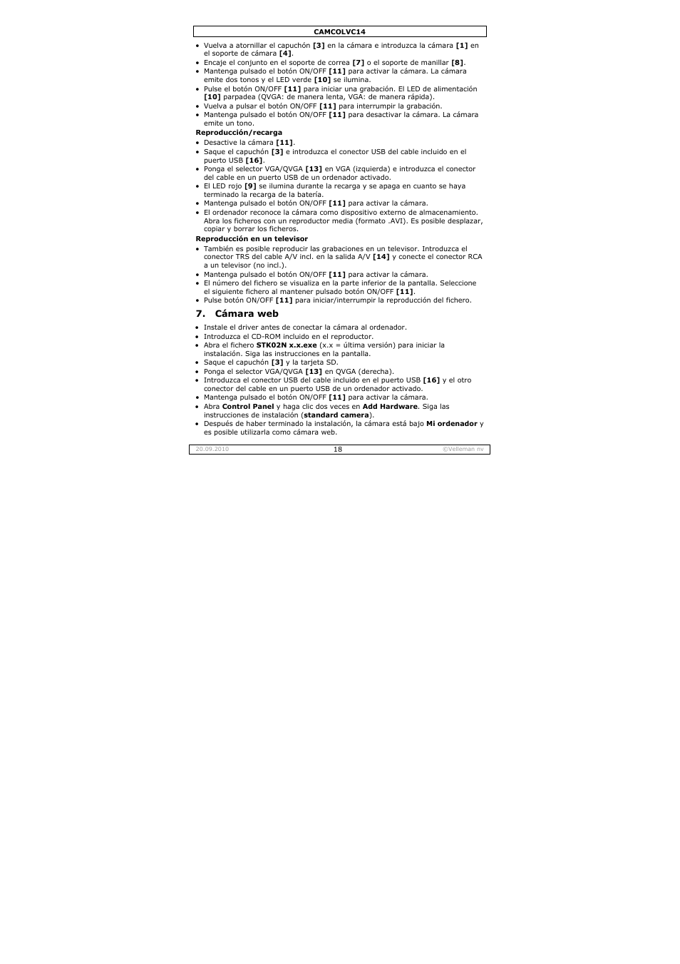 Velleman CAMCOLVC14 User Manual | Page 18 / 27