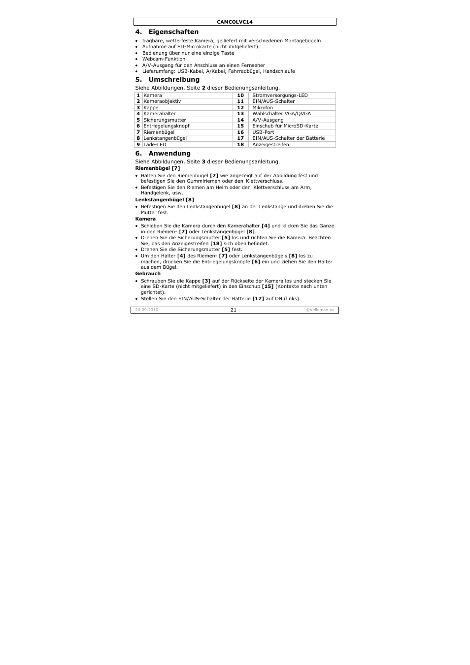 Velleman CAMCOLVC14 User Manual | Page 21 / 27