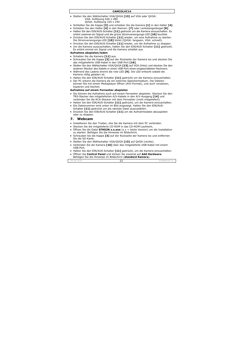 Velleman CAMCOLVC14 User Manual | Page 22 / 27