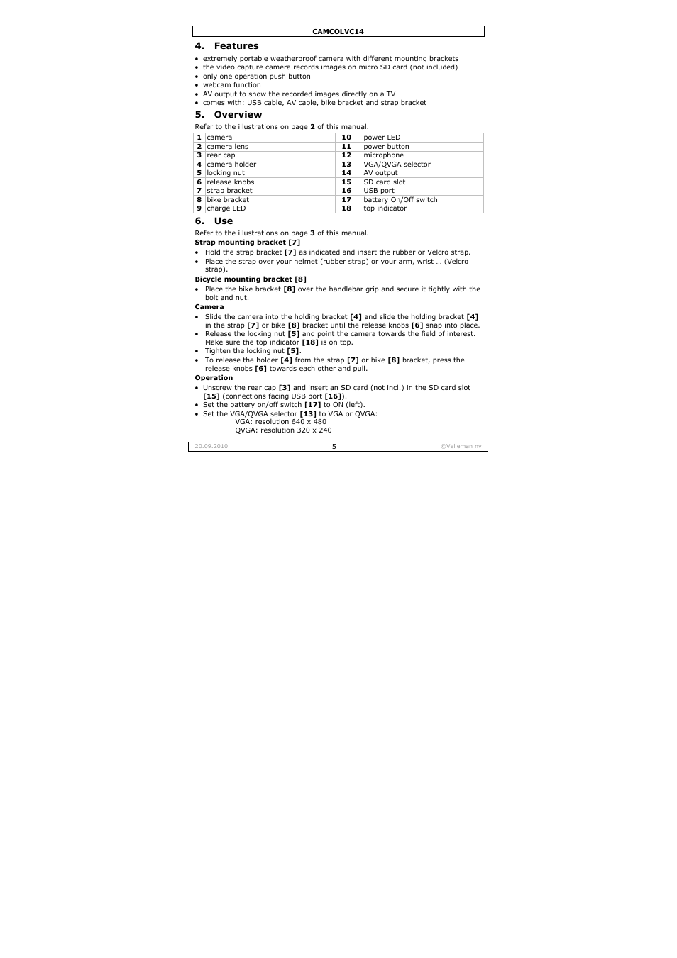 Velleman CAMCOLVC14 User Manual | Page 5 / 27