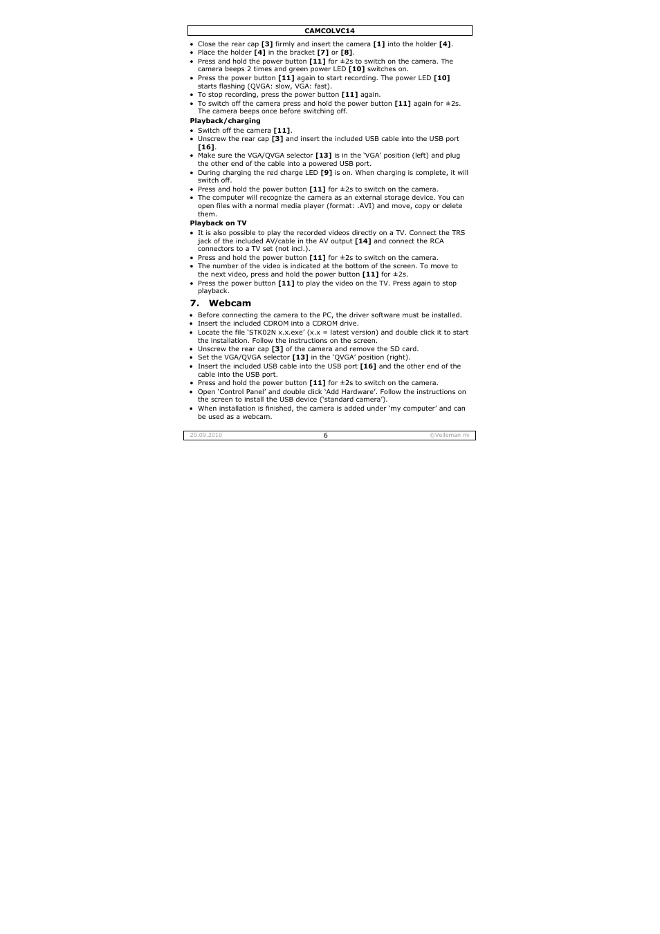 Velleman CAMCOLVC14 User Manual | Page 6 / 27