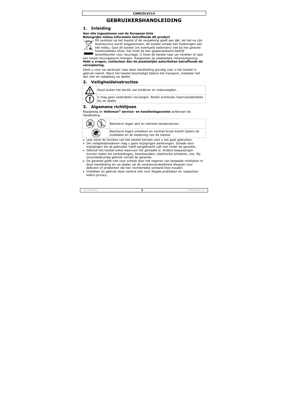 Gebru, Uikersha, Ndleidin | Velleman CAMCOLVC14 User Manual | Page 8 / 27