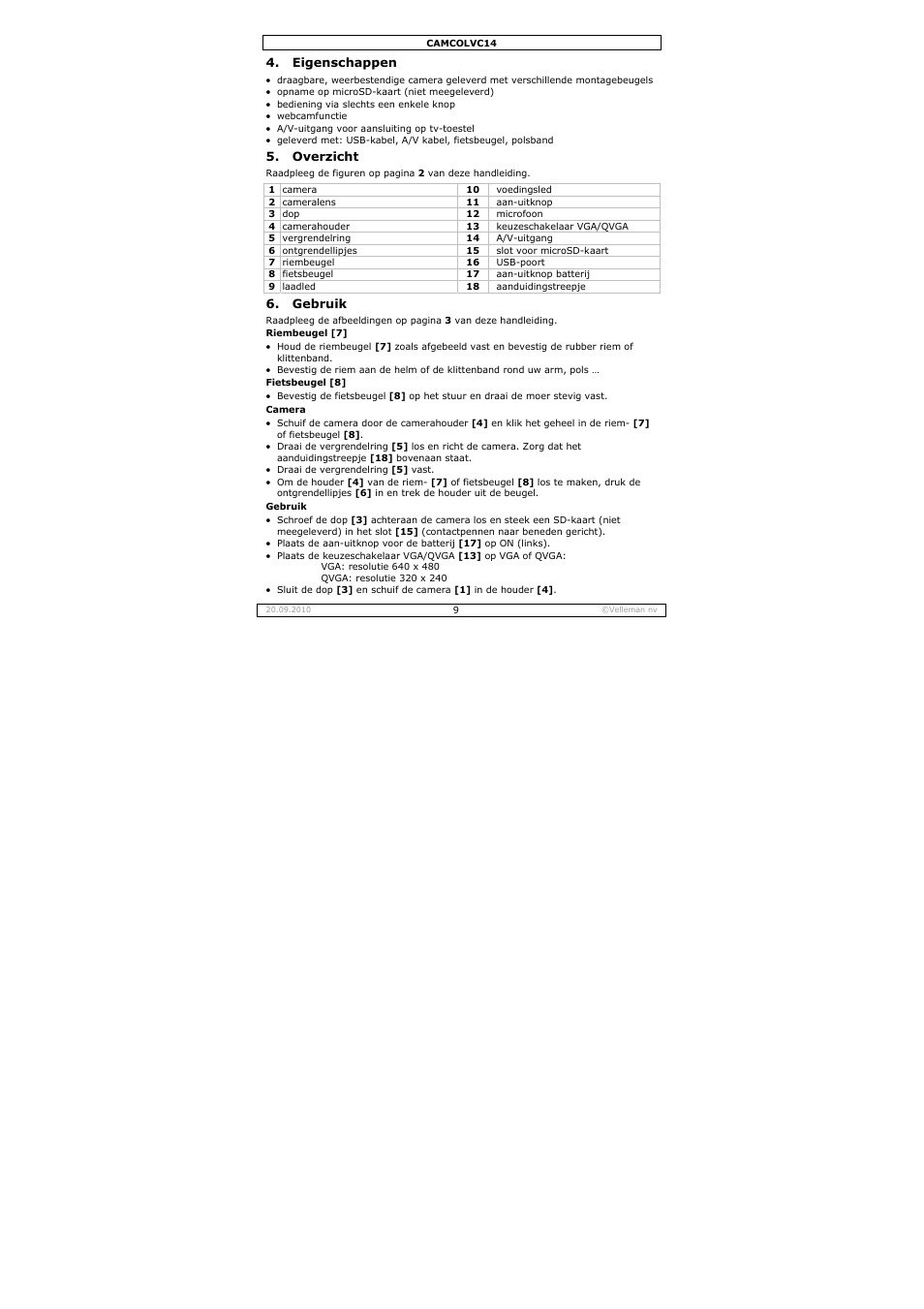 Velleman CAMCOLVC14 User Manual | Page 9 / 27