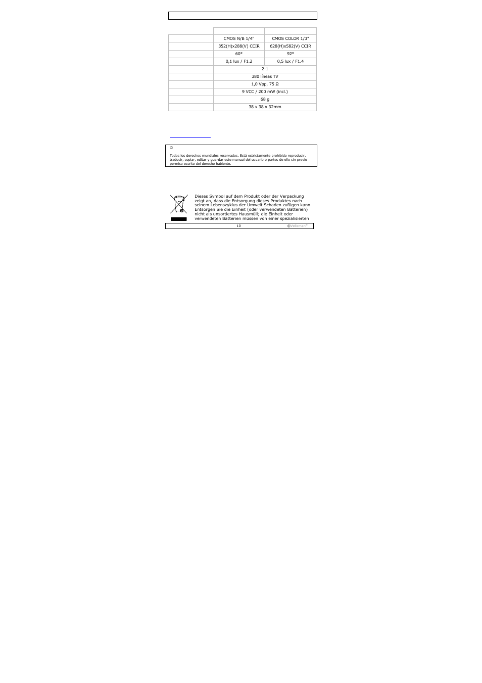 Bedienungsanleitung | Velleman CAMCOLMBLAH2 User Manual | Page 10 / 17