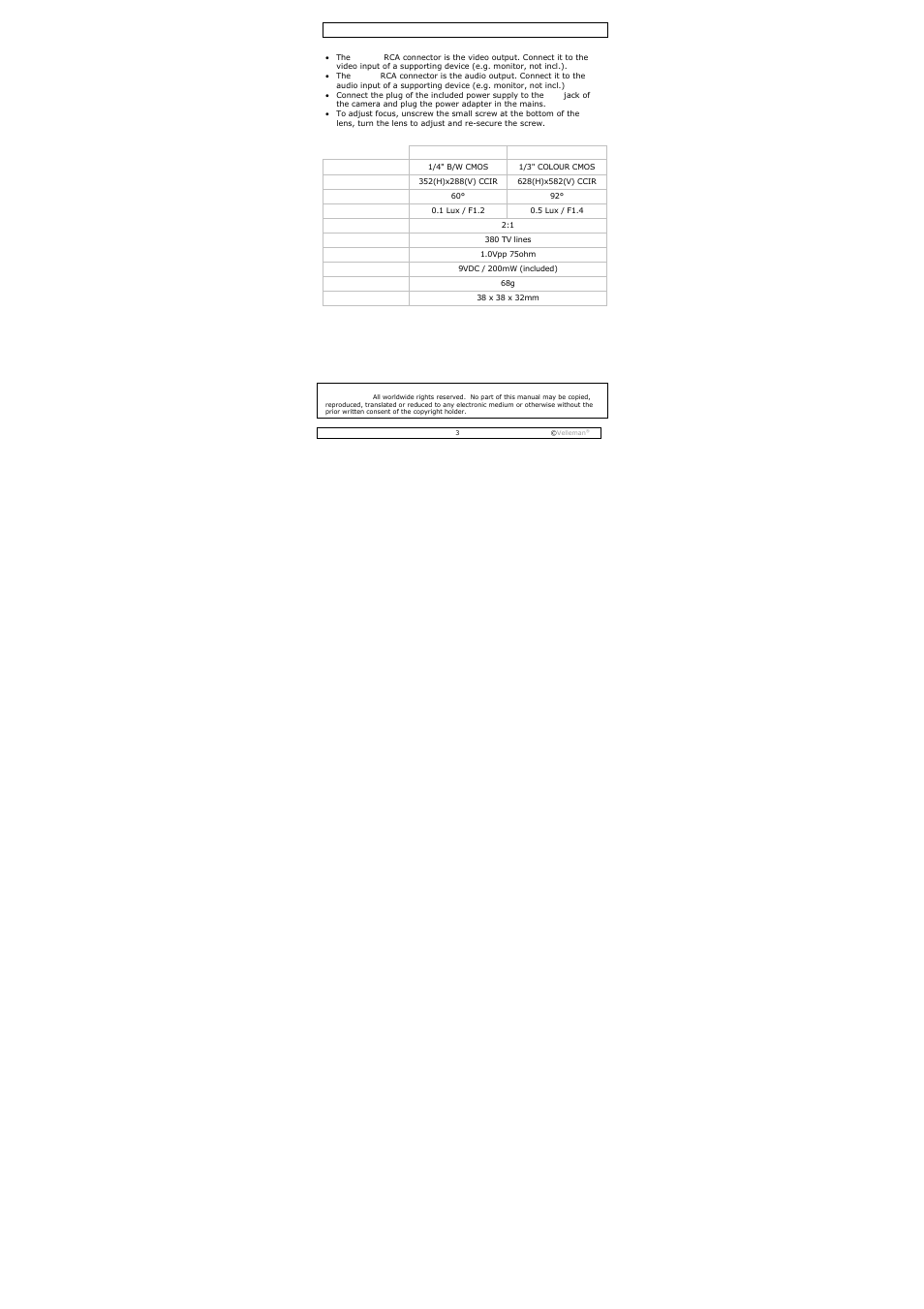Velleman CAMCOLMBLAH2 User Manual | Page 3 / 17