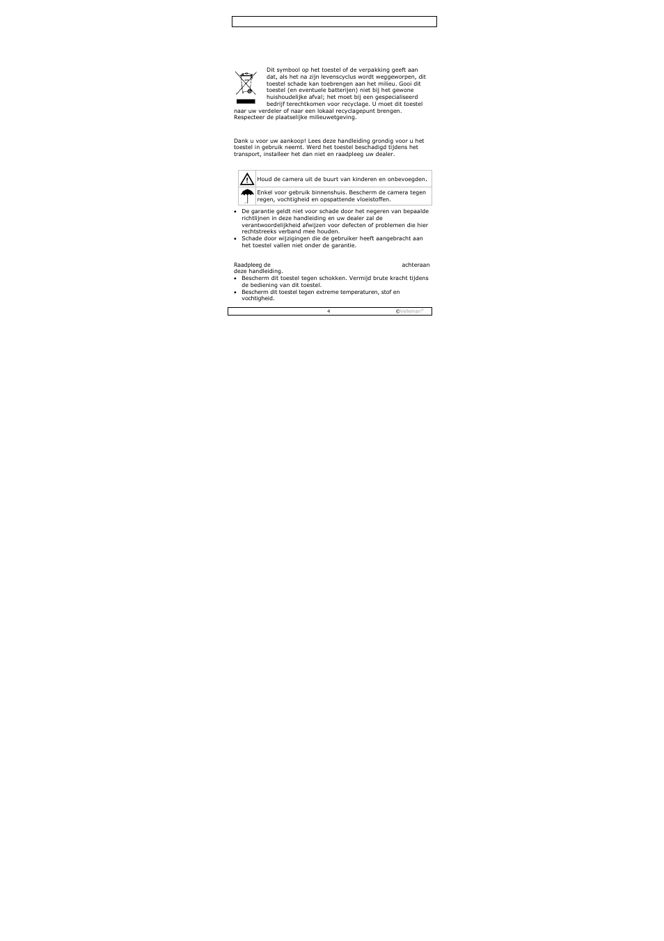 Gebruikershandleiding | Velleman CAMCOLMBLAH2 User Manual | Page 4 / 17