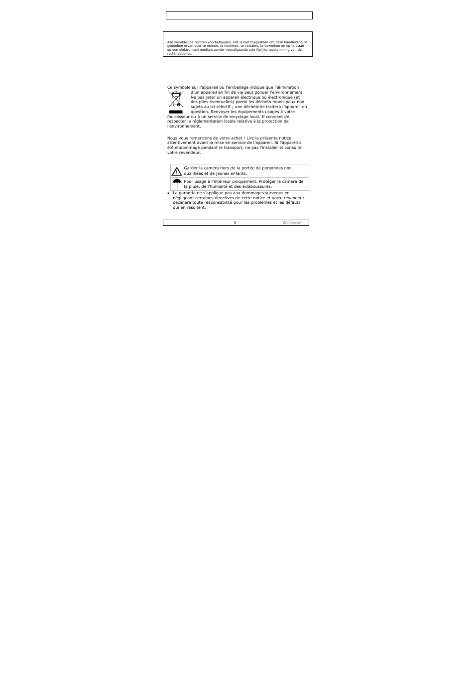 Notice d’emploi | Velleman CAMCOLMBLAH2 User Manual | Page 6 / 17