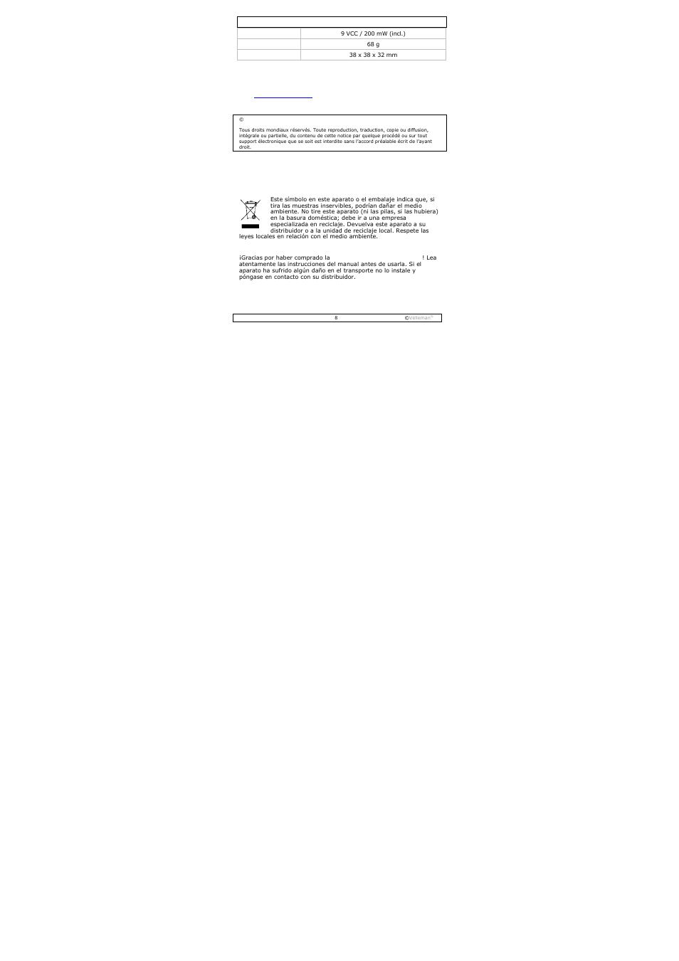Manual del usuario | Velleman CAMCOLMBLAH2 User Manual | Page 8 / 17