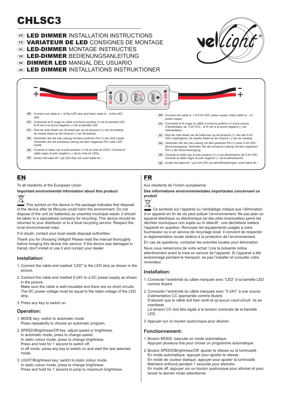 Velleman CHLSC3 User Manual | 4 pages