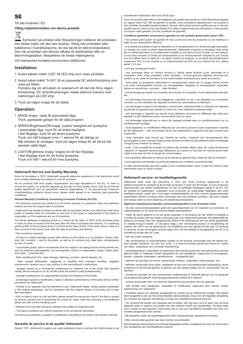 Installation, Operation | Velleman CHLSC3 User Manual | Page 3 / 4
