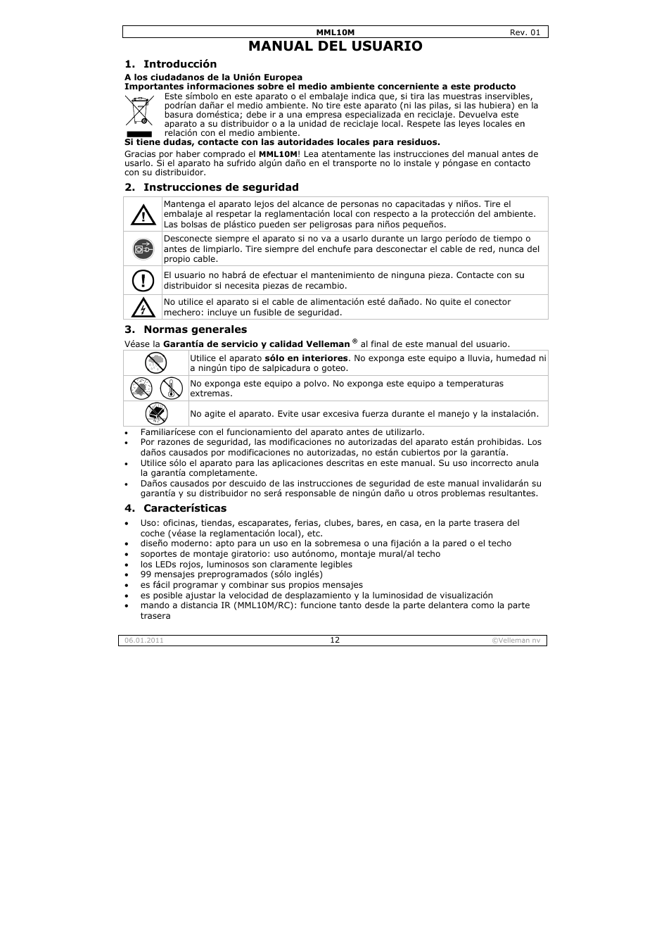 Nual del, L usuar | Velleman MML10M User Manual | Page 12 / 23