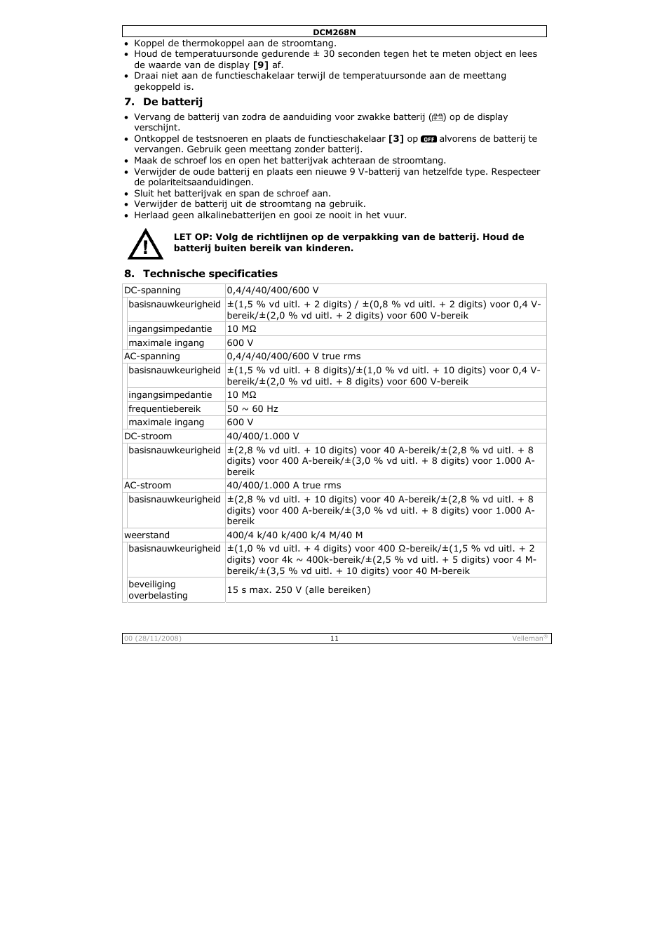 Velleman DCM268N User Manual | Page 11 / 27